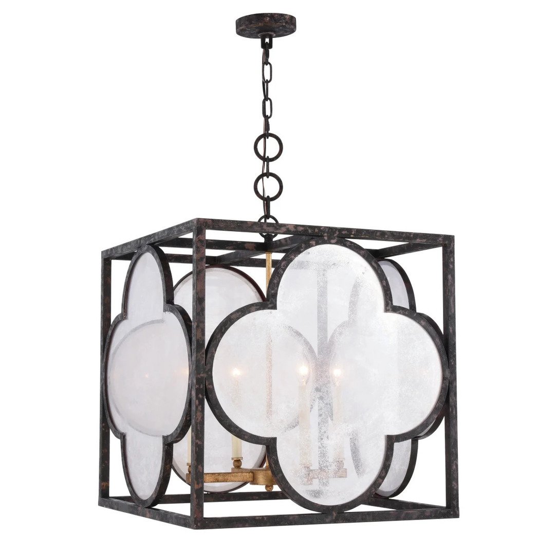 Dark Rusted Bronze Cage with White Glass Shade Chandelier - LV LIGHTING