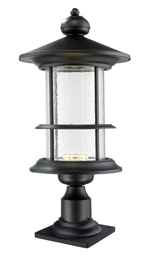 LED Black Aluminum with Clear Seedy Glass Shade Outdoor Pier Mount - LV LIGHTING