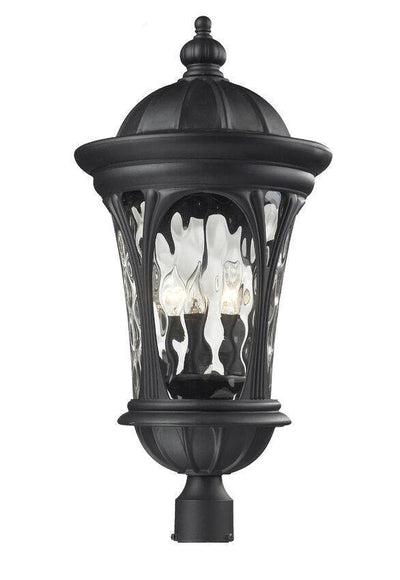 Black Aluminum with Water Glass Traditional Outdoor Post Light - LV LIGHTING