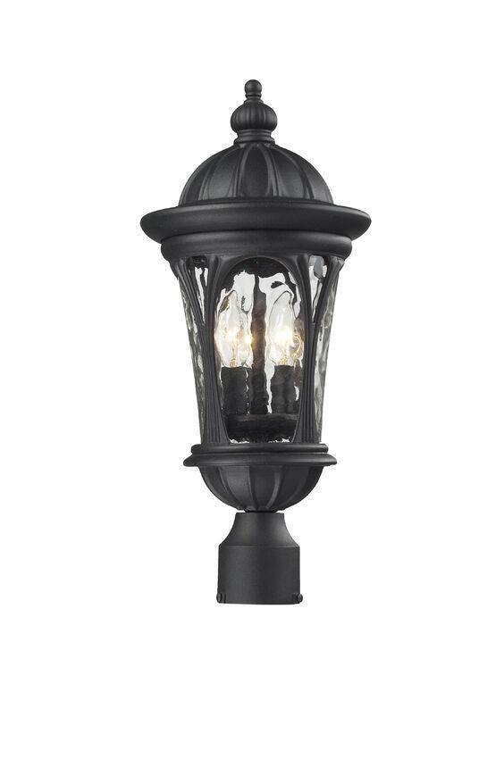 Black Aluminum with Water Glass Traditional Outdoor Post Light - LV LIGHTING