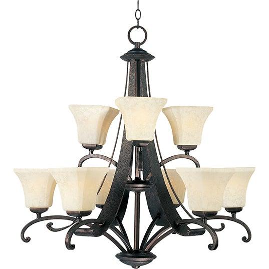 Rustic Burnished with Frost Lichen Glass Shade 2 Tier Chandelier - LV LIGHTING