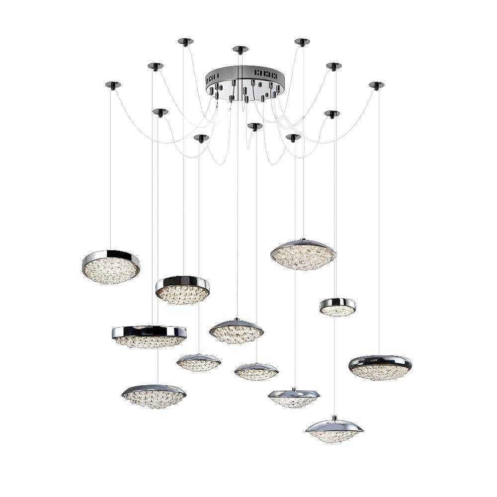 Chrome with Round Frame and Crystal Multiple Pendant - LV LIGHTING
