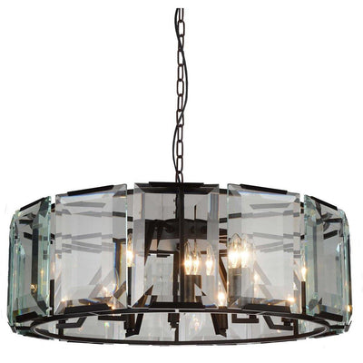 Black with Crystal Panel Drum Shade Chandelier - LV LIGHTING