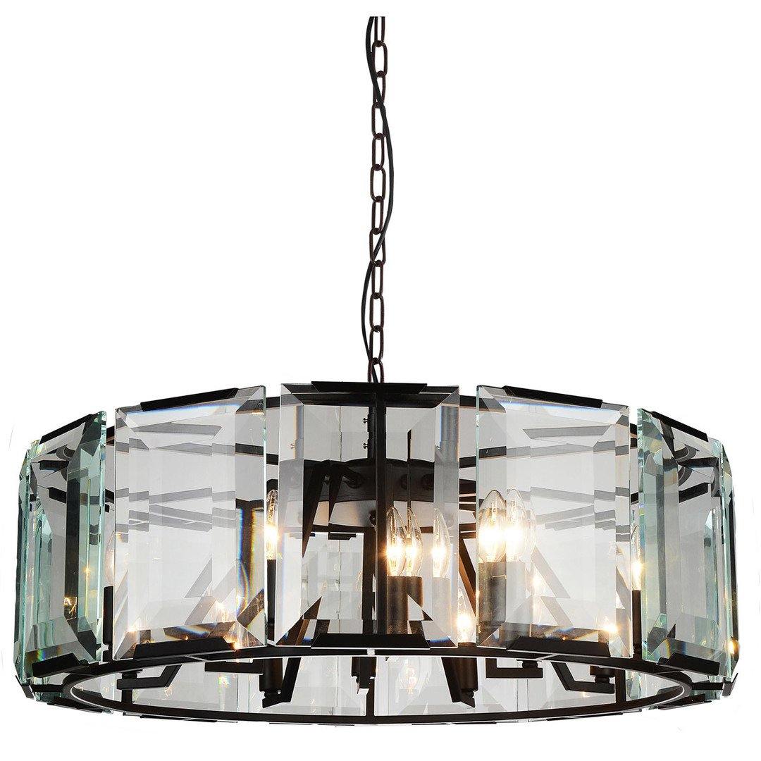 Black with Crystal Panel Drum Shade Chandelier - LV LIGHTING