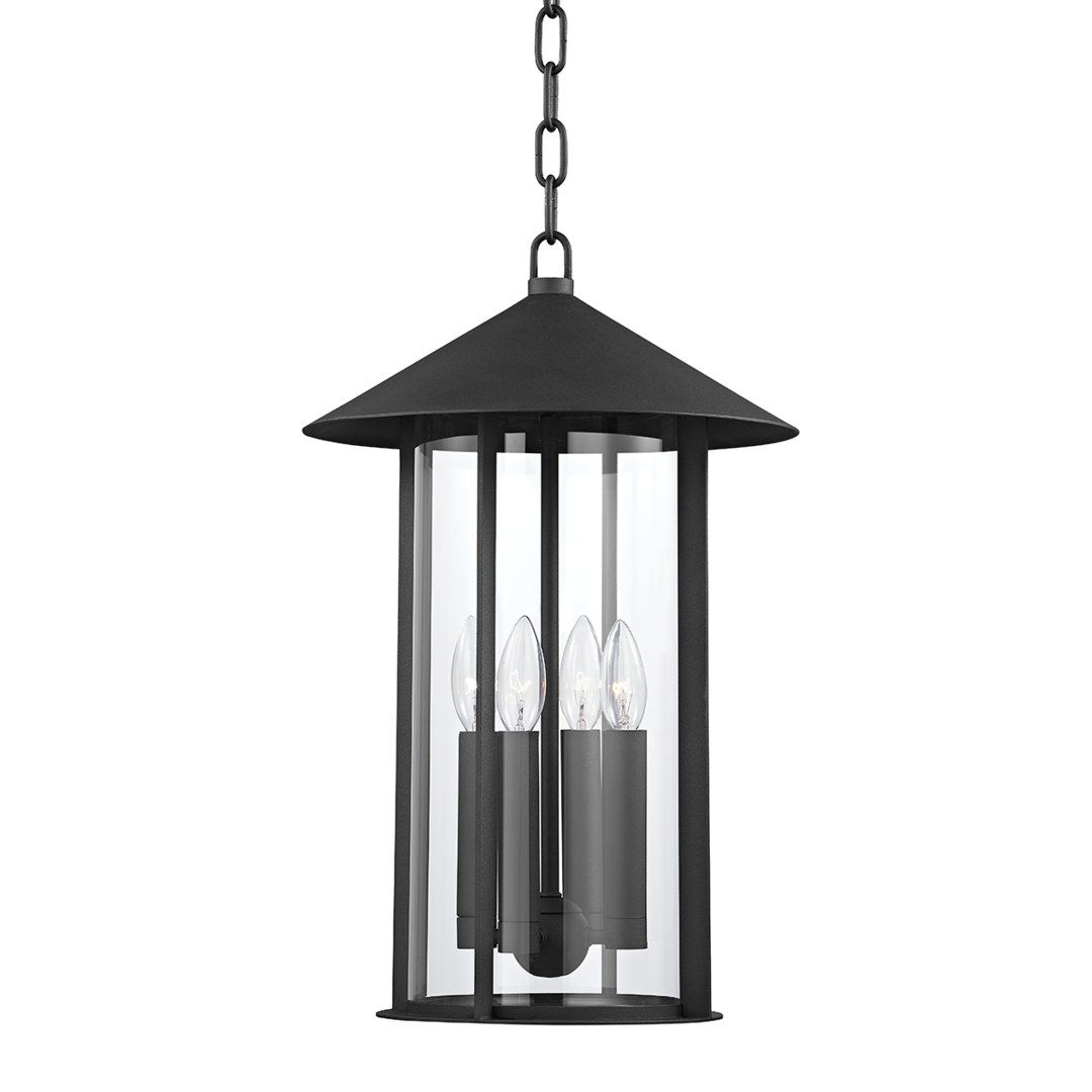 Textured Black with Cylindrical Clear Glass Shade Outdoor Pendant