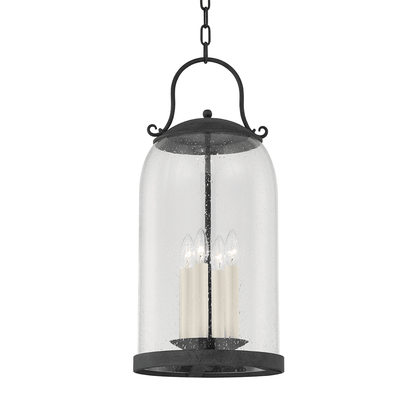 French Iron with Clear Seedy Glass Shade Outdoor Pendant - LV LIGHTING