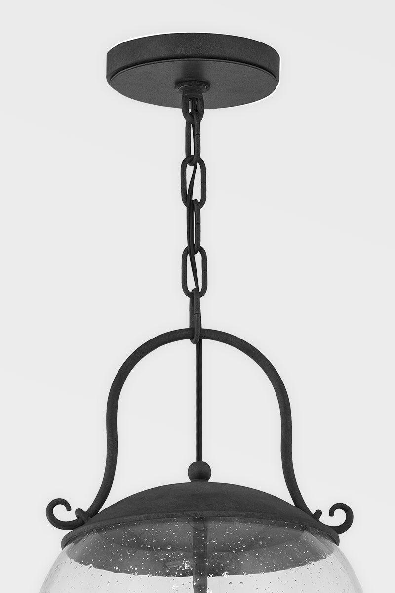 French Iron with Clear Seedy Glass Shade Outdoor Pendant - LV LIGHTING