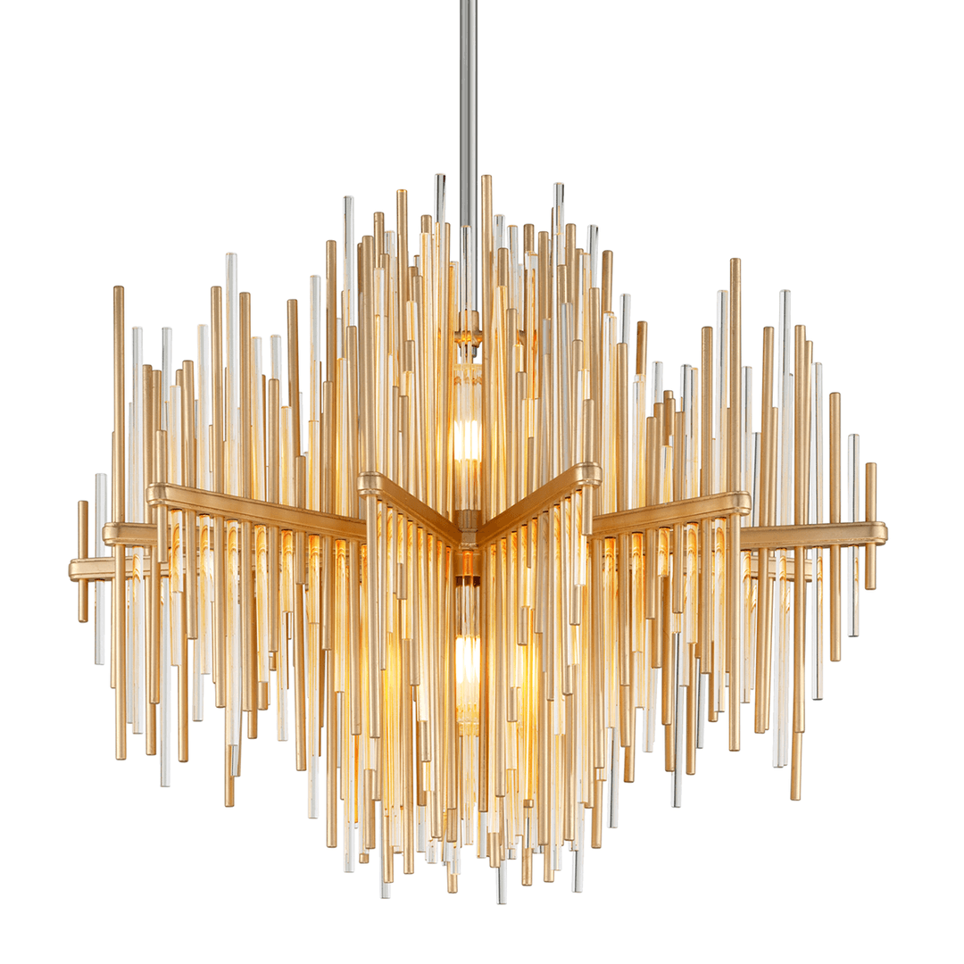 LED Gold Leaf and Clear Glass Rods Chandelier - LV LIGHTING
