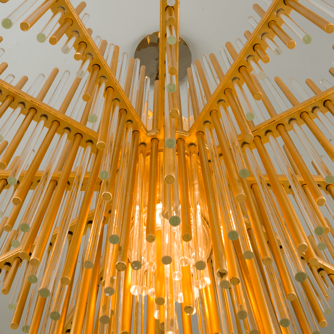 LED Gold Leaf and Clear Glass Rods Chandelier - LV LIGHTING