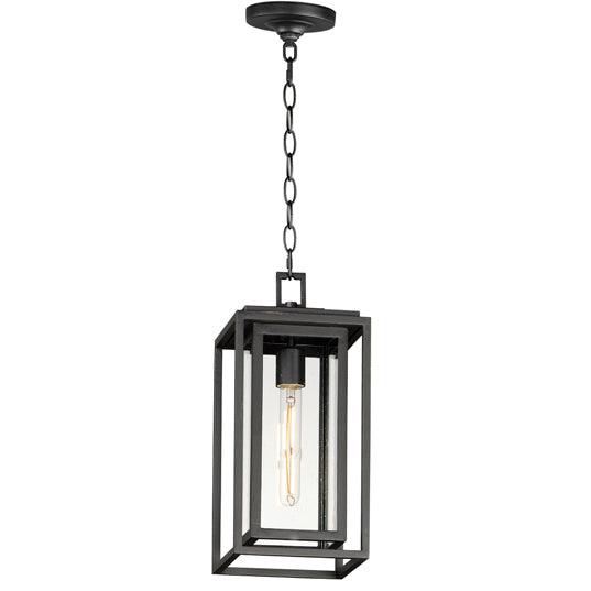 Black Aluminum Frame in Frame with Clear Seedy Glass Shade Outdoor Pendant - LV LIGHTING