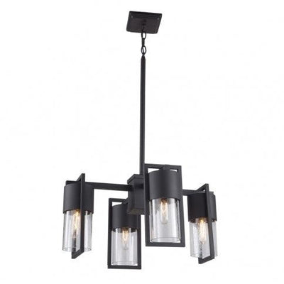 Black Frame with Clear Cylindrical Seedy Glass Shade Outdoor Pendant - LV LIGHTING