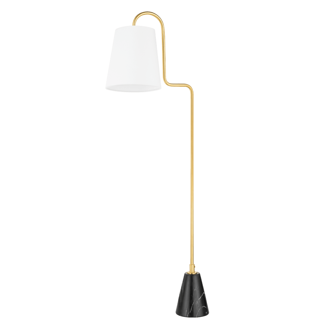 Steel Arm and White Belgian Linen Shade with Black Marble Base Floor Lamp - LV LIGHTING