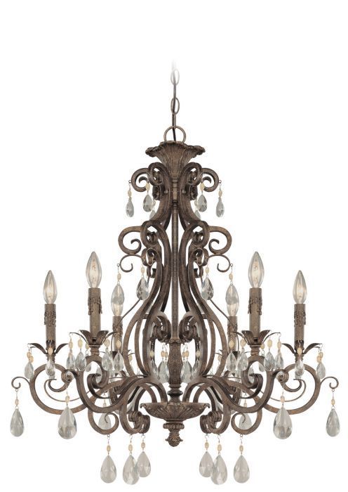 French Roast Curve Arms with Clear Crystal Drop Chandelier