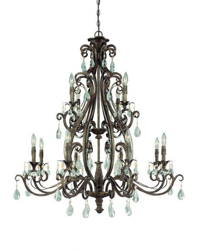 French Roast Curve Arms with Clear Crystal Drop Chandelier