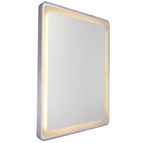 LED Brushed Aluminum Frame Rectangular Round Edge Mirror