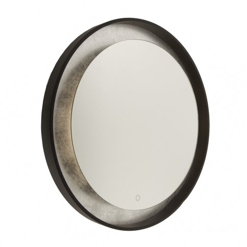 LED Oil Rubbed Bronze with Silver Leaf Frame Round Mirror