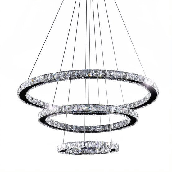 LED Chrome Frame with Clear Crystal Diffuser Ring Chandelier