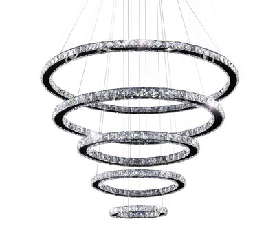 LED Chrome Frame with Clear Crystal Diffuser Ring Chandelier