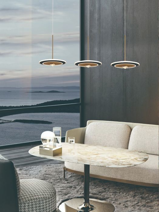 LED Satin Dark Gray and Antique Brass Disk Frame with Acrylic Diffuser Linear Pendant