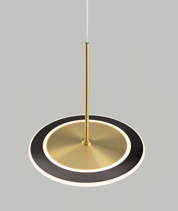 LED Satin Dark Gray and Antique Brass Disk Frame with Acrylic Diffuser Pendant