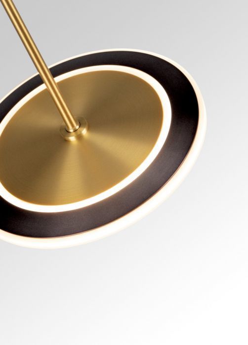 LED Satin Dark Gray and Antique Brass Disk Frame with Acrylic Diffuser Pendant