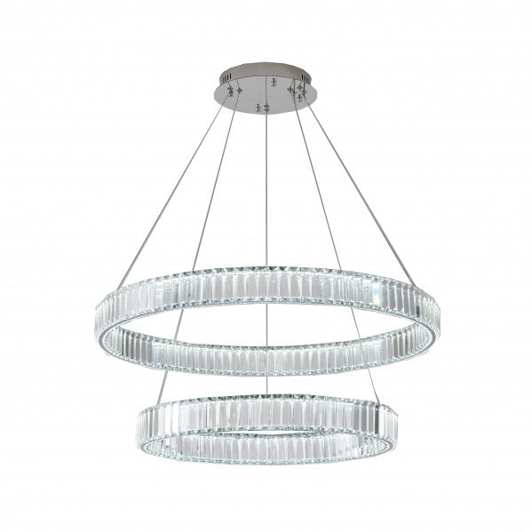 LED Steel Frame with Clear Crystal Double Tier Chandelier