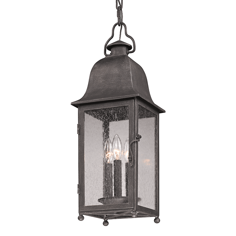 Aged Pewter with Clear Seedy Glass Shade Outdoor Pendant - LV LIGHTING