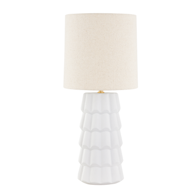 Aged Brass Frame with Textured White Ceramic Ruffle Base Table Lamp