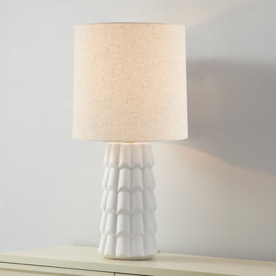 Aged Brass Frame with Textured White Ceramic Ruffle Base Table Lamp