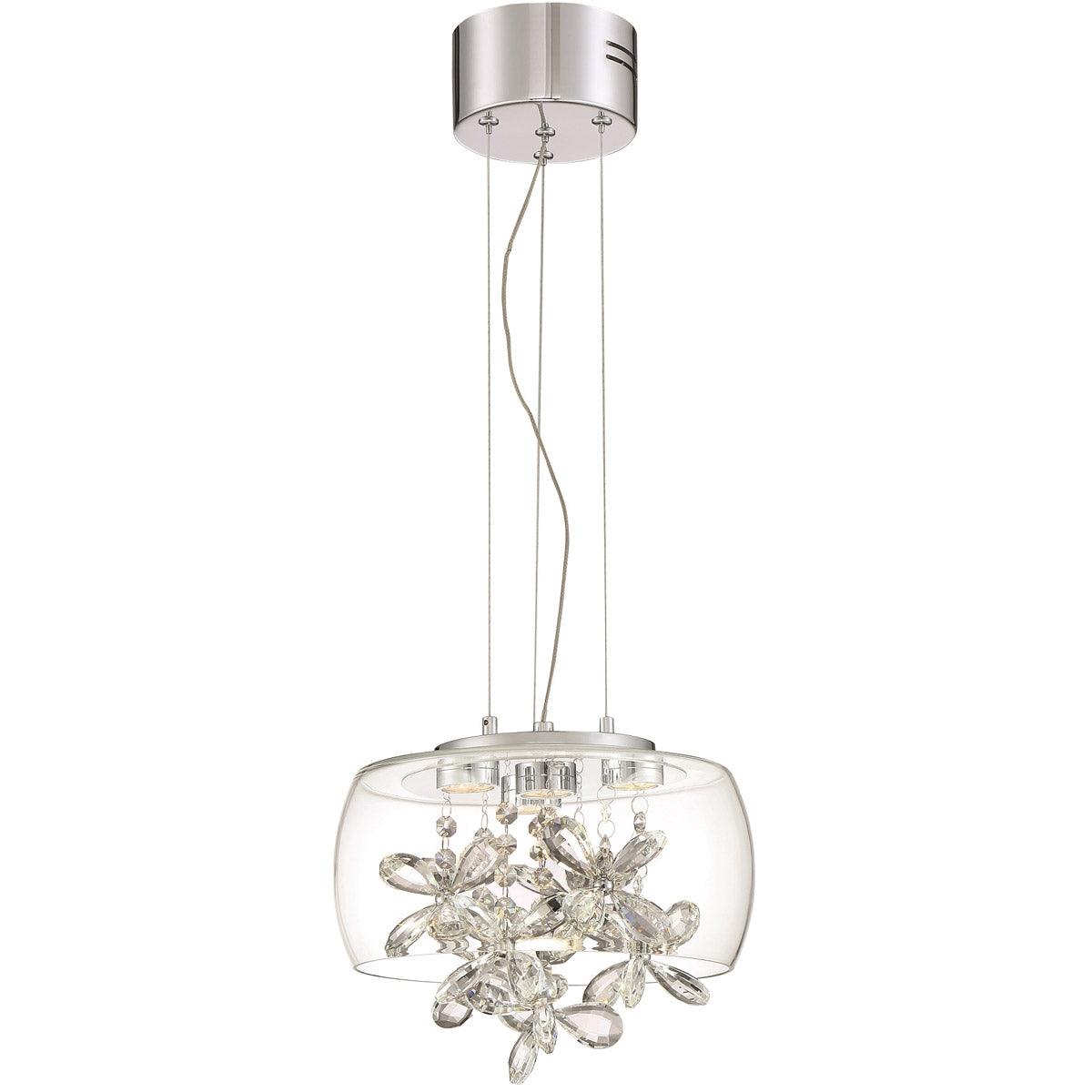 LED Chrome with Clear Crystal and Glass Shade Pendant - LV LIGHTING