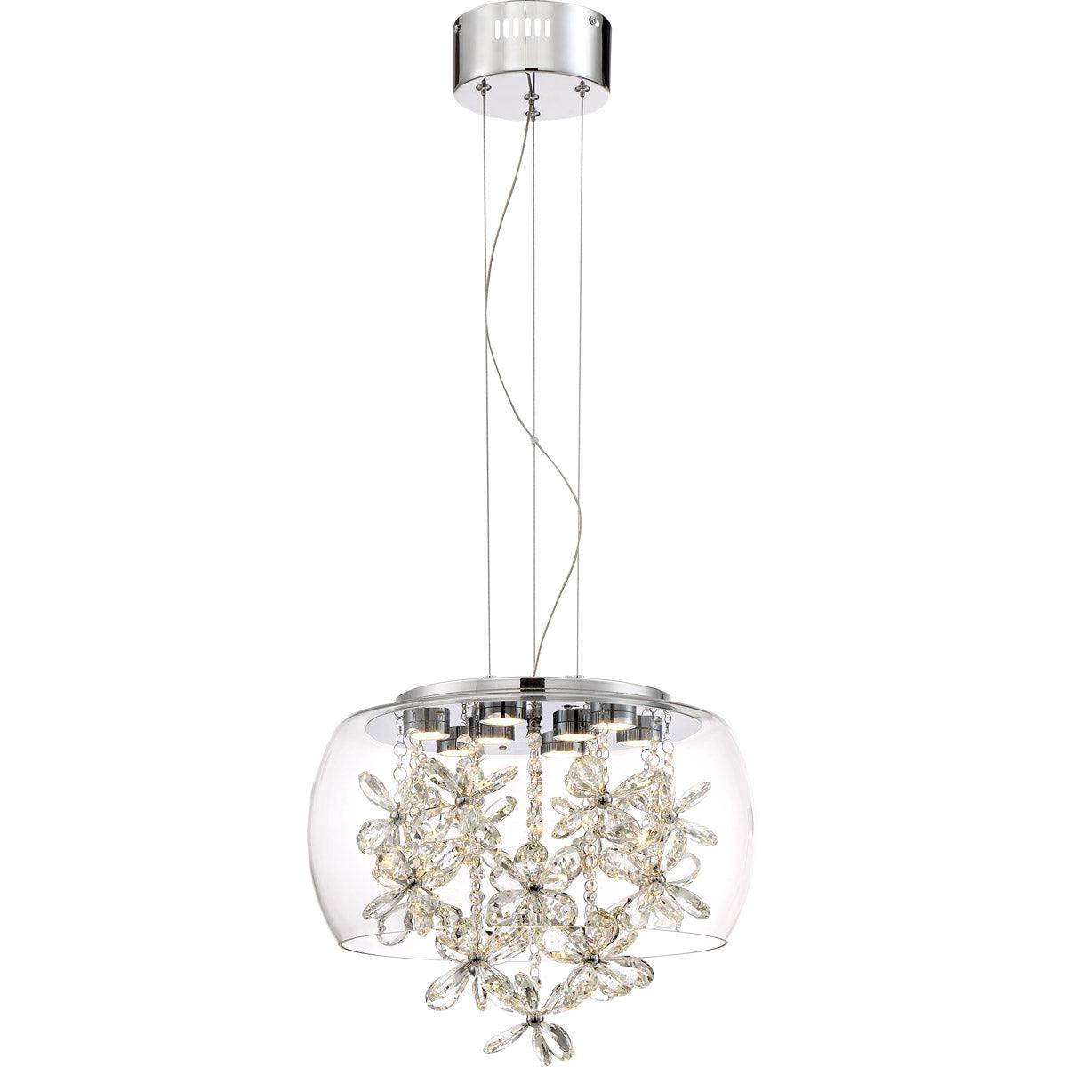 LED Chrome with Clear Petals Crystal and Glass Shade Pendant - LV LIGHTING
