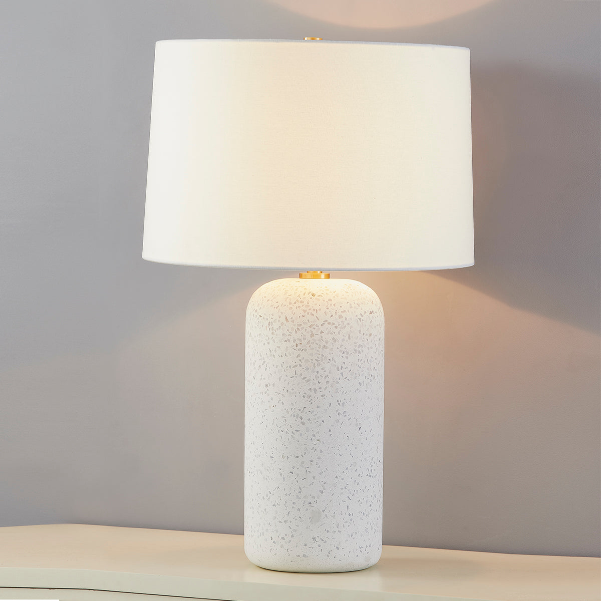 Aged Brass Frame with Blue Grey Terrazzo Alabaster Base Table Lamp