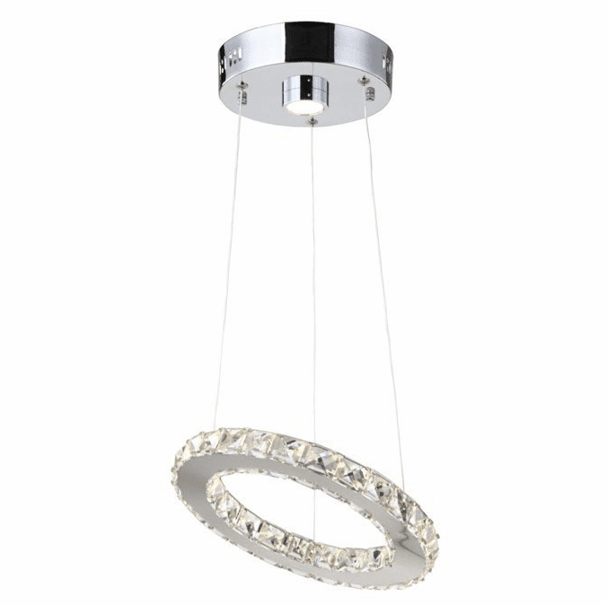 LED Chrome with Clear Crystal Ring Pendant - LV LIGHTING