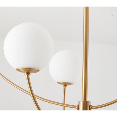 Brass Curve Arm with White Glass Globe Chandelier - LV LIGHTING