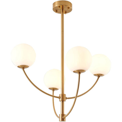 Brass Curve Arm with White Glass Globe Chandelier - LV LIGHTING