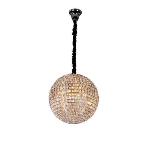 Steel Chrome Globe Frame with Clear Crystal Diffuser Pendant / Chandelier