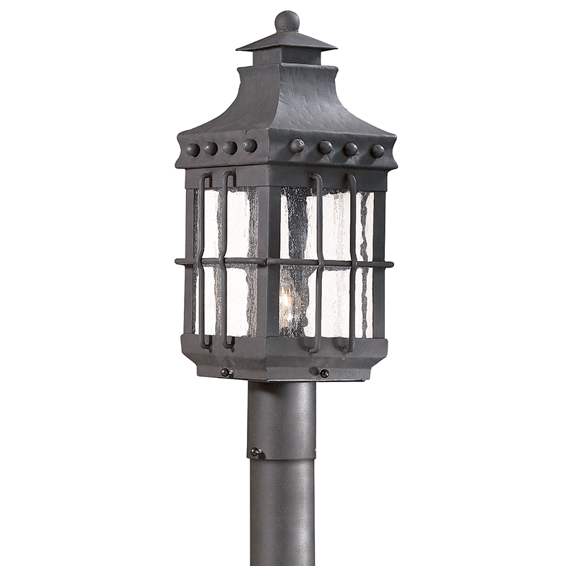 Natural Bronze with Clear Seedy Glass Shade Outdoor Post Light - LV LIGHTING