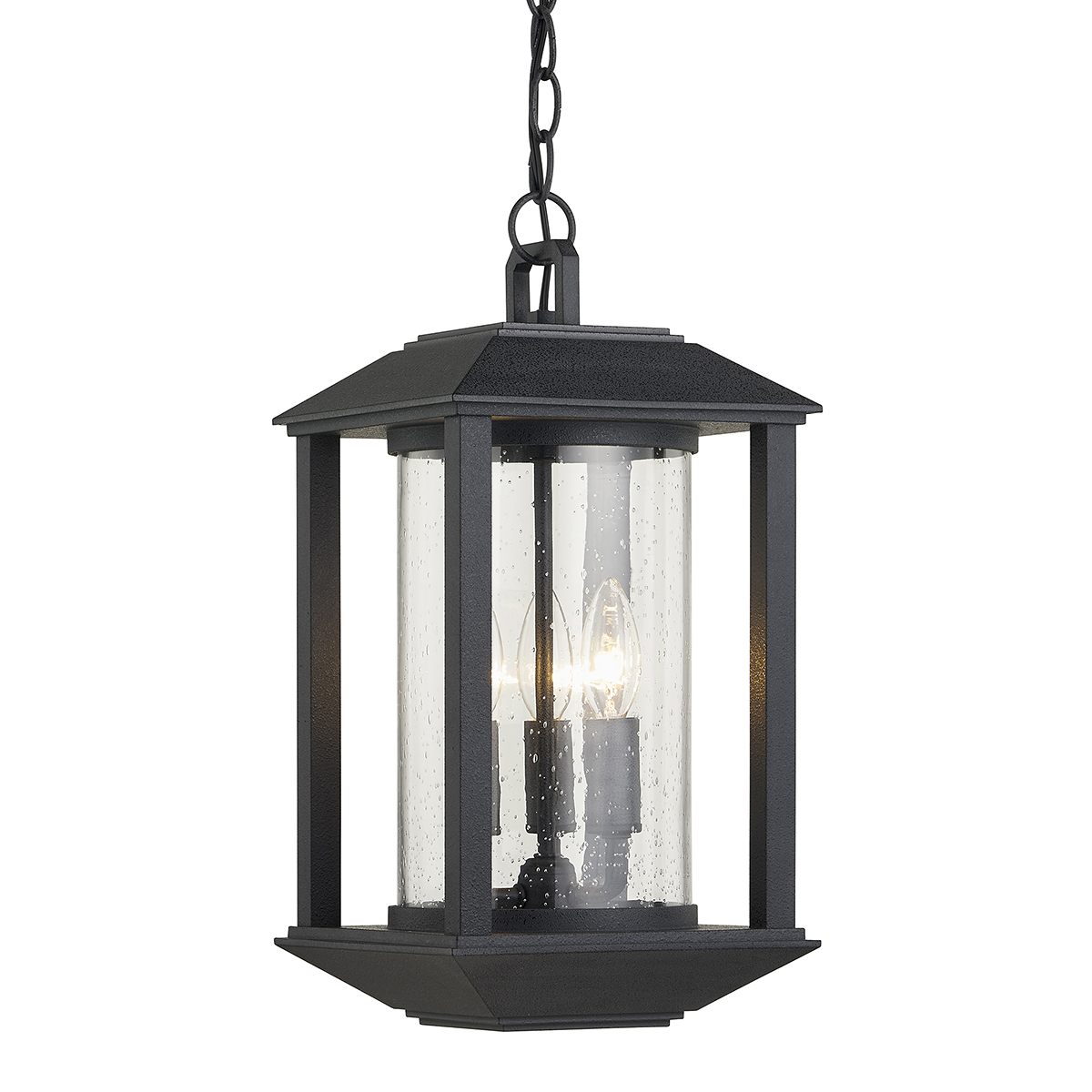 Weathered Graphite with Cylindrical Seedy Glass Shade Outdoor Pendant