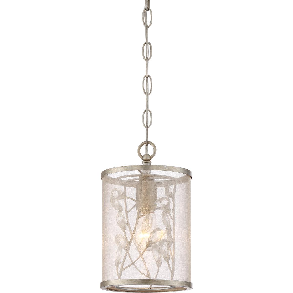 Burnished Silver with Clear Crystal and Organza Fabric Shade Pendant - LV LIGHTING