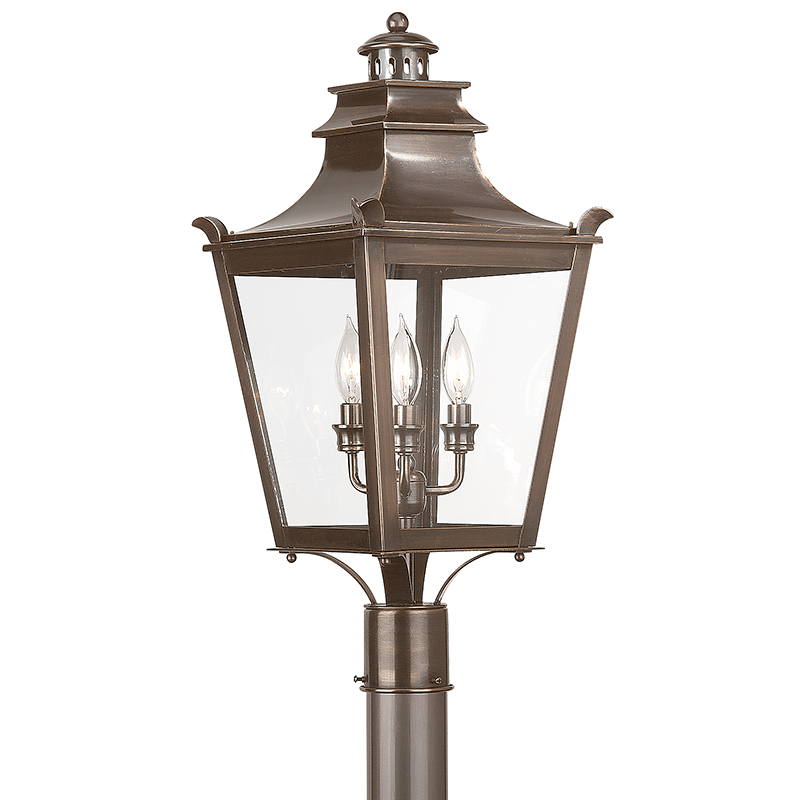 English Bronze with Clear Glass Shade Outdoor Post Light - LV LIGHTING