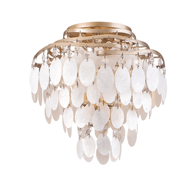 Champagne Leaf with Capiz Shell and Crystal Flush Mount - LV LIGHTING