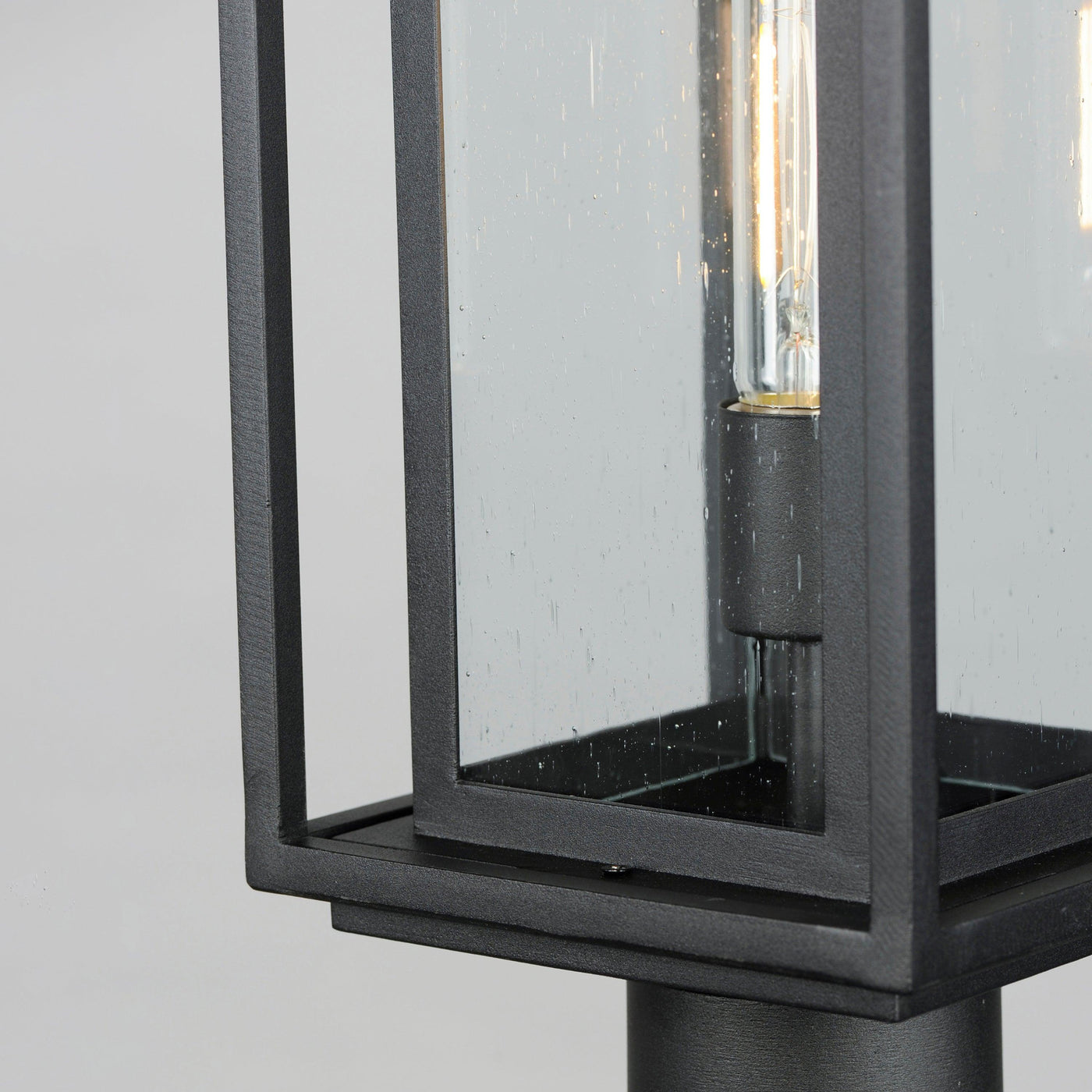 Black Aluminum Rectangular Frame in Frame with Clear Seedy Glass Outdoor Post Light - LV LIGHTING