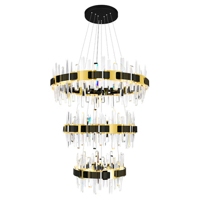 LED Brass and Pearl Black Frame with Cyrstal Rod 3 Tier Chandelier