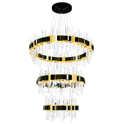 LED Brass and Pearl Black Frame with Cyrstal Rod 3 Tier Chandelier