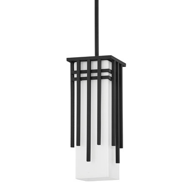 Textured Black with Opal Shiny Glass Shade Outdoor Pendant