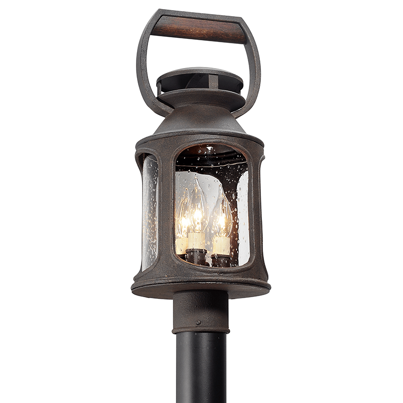 Centennial Rust with Clear Seedy Glass Shade Outdoor Post Light - LV LIGHTING