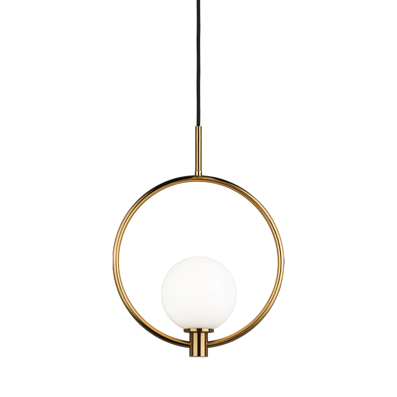Brass ring pendant with opal glass globe