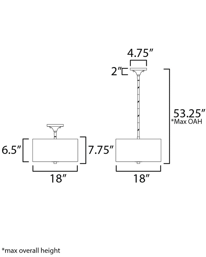 Bongo 3-Light Pendant / Semi-Flush Mount dimensions diagram