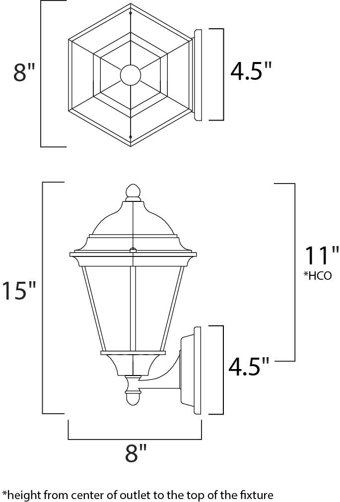 Westlake Cast Outdoor Wall Lantern dimensions diagram