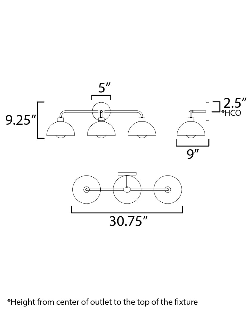 Thelonious 3-Light Bath Vanity dimensions diagram